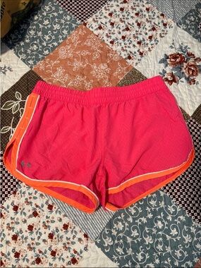 Under Armour Women’s Hot Pink Athletic Shorts with Orange Trim